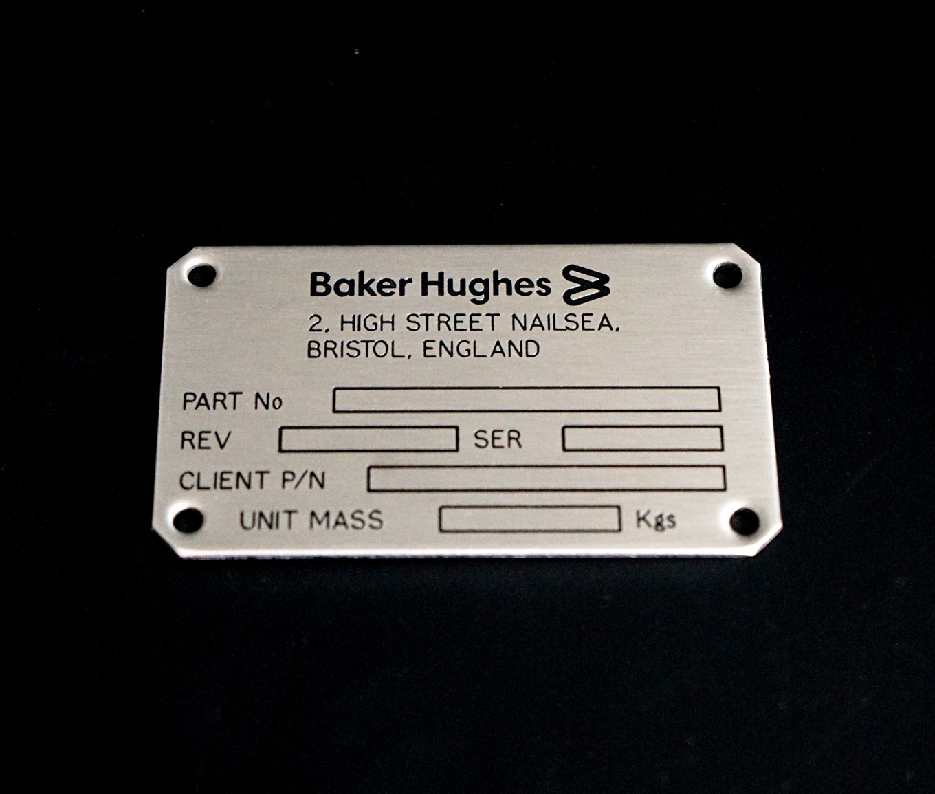 Industrial engraved metal data plate UK 9
