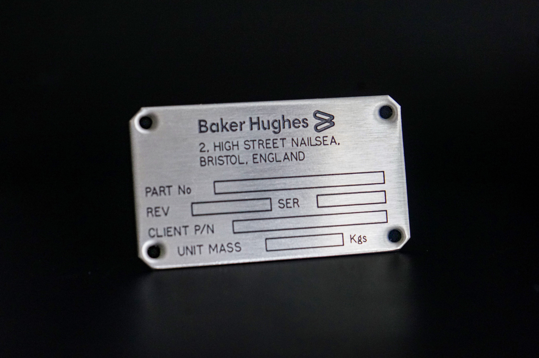 Industrial engraved metal data plate UK 10