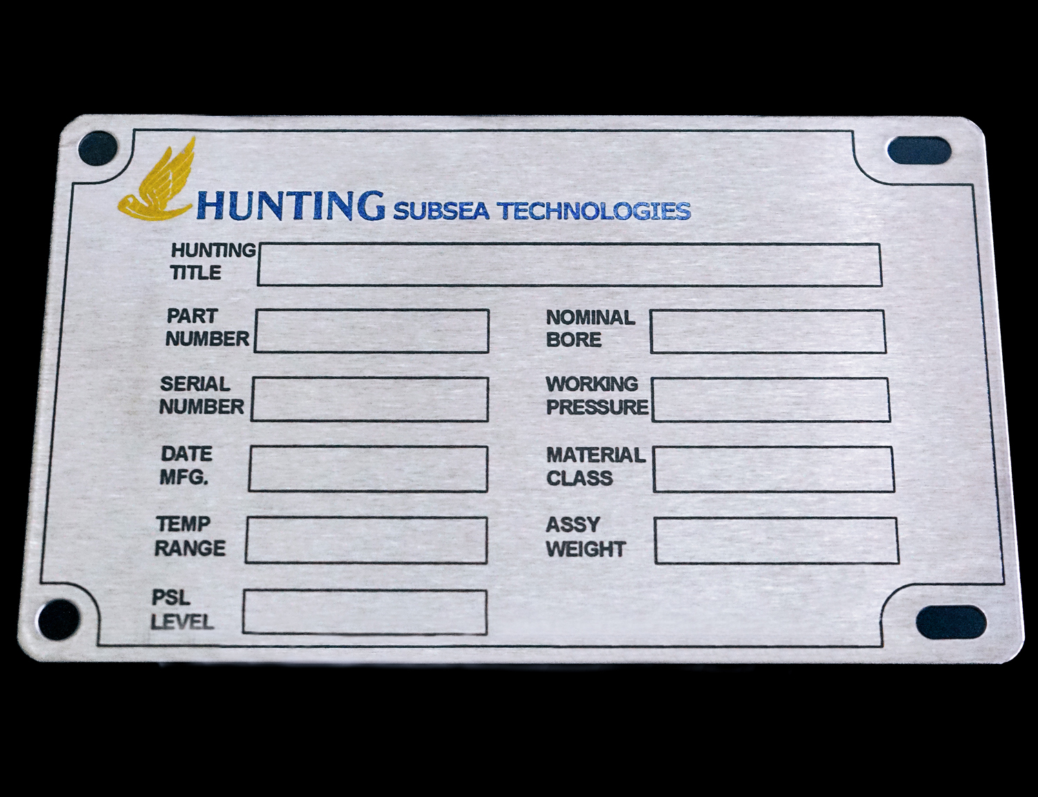 Industrial engraved metal data plate UK 15